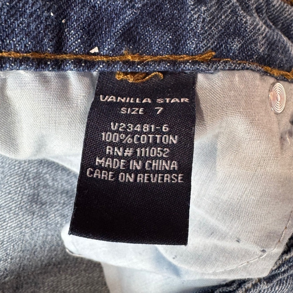 Vanilla Star High Waisted Distressed Straight Leg Jeans Blue Button Fly Size 7 - Picture 7 of 12